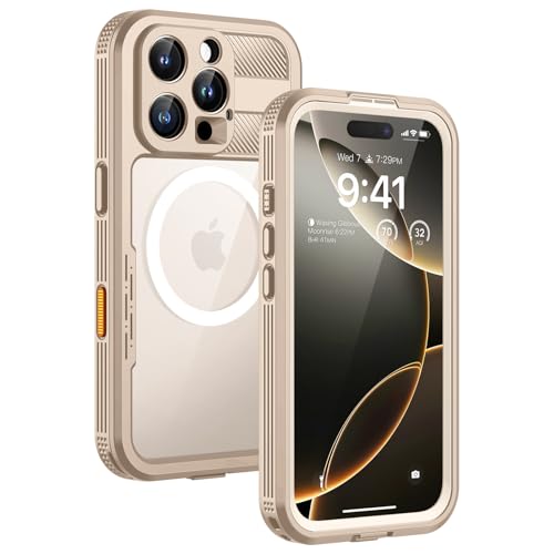 Lanhiem Magnetic for iPhone 16 Pro Case, IP68 Waterproof Dustproof Case, [Compatible with Magsafe] [Built-in Screen Protector] Full Body Heavy Duty Rugged Phone Cover 6.3 inch, Desert - color: Desert Titanium, size: for iPhone 16 Pro