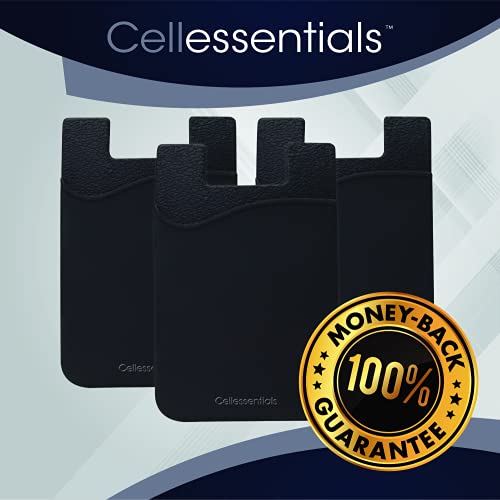 USA Merchant Redesigned Card Holder - Silicone Stick on Cell Phone Wallet with Pocket for Credit Card ID Business Card - iPhone Android & Smartphones (Black) - color: Black