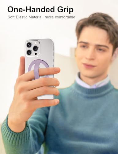AirLoop Ultra Thin Phone Grip with Soft Elastic Finger Strap, Strong Adhesive with Double-Sided Magnetic Ring Holder Loop, Ultra Light Accessories for Phone (Purple) - color: Purple