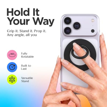 FELONY CASE - Matte Black Ring Grip and Stand - Version 2.0 - Improved Stronger Magnet, Magnetic Phone Ring Holder for iPhone 17,16, 15, 14, 13, 12, Pro, Pro Max, Air - Drop Protection - color: Matte Black