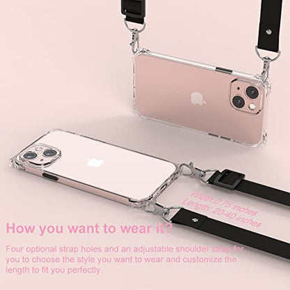 for iPhone 13 Crystal Clear Case with Detachable Adjustable Crossbody Strap, Slim Fit Shockproof Protective Phone Case with Anti-Lost Shoulder Neck Lanyard for Girls and Women - size: iPhone 13