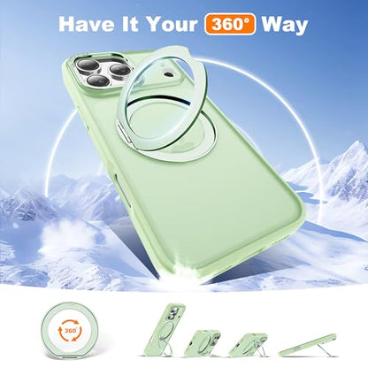for iPhone 17 Pro Max Case with 360° Spin Magnetic Stand,Green | iPhone 17 Pro Max Phone Case 6.9",Spin Magnetic Ring Stand,Compatible with MagSafe,Military Protection,Translucent Matte - color: Green, size: iPhone 17 Pro Max