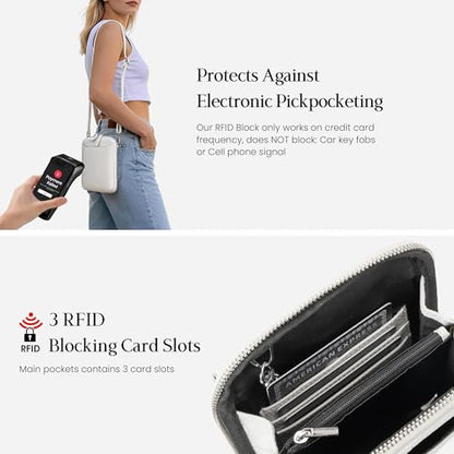 befen Genuine Leather Crossbody Cell Phone Purse for Women, Small Zip Around RFID Blocking Crossbody Wallet Bags - color: White