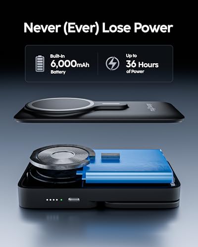 myCharge EcoHub 3-in-1 Magnetic Wireless Charger & Battery Pack for iPhone, iWatch, AirPods - 6,000mAh Battery | Built-in Wall Plug | 15W Magsafe Wireless Output | Foldable | Charging Station | Black