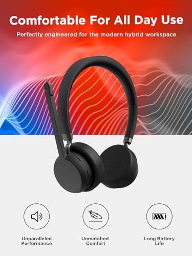 Lenovo Wireless Stereo Headset, Noise Cancelling Mic, Bluetooth 5.3 Multipoint, 31-Hour Talk & 60-Hour Playback, Lightweight 138g, Replaceable Earcups Over-Ear Comfort, Gaming, Office, & PC Use - style: Wireless - ENC
