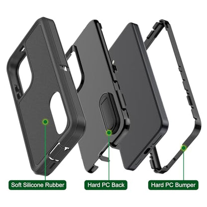 for Samsung Galaxy S26 Plus Case, Heavy Duty Shockproof Phone Case with Built-in Kickstand + Screen Protector [Black/Black] - size: for Galaxy S26 Plus