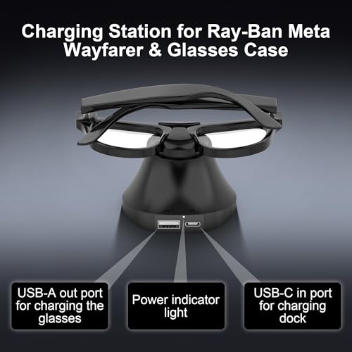Charging Station Compatible with Ray-Ban Meta Wayfarer/Gen 2 and Skyler/Gen 2, Magnetic Charger Dock Stand with Fast Charging & LED Indicator for RayBan Meta Gen 2 Smart Glasses & Glasses Case - size: Black