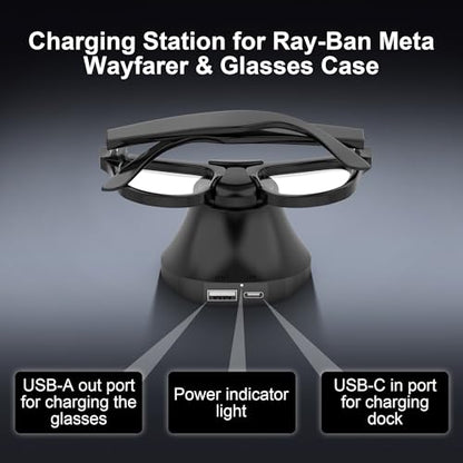 Charging Station Compatible with Ray-Ban Meta Wayfarer/Gen 2 and Skyler/Gen 2, Magnetic Charger Dock Stand with Fast Charging & LED Indicator for RayBan Meta Gen 2 Smart Glasses & Glasses Case - size: Black