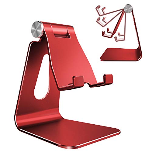 CreaDream Aluminum Cell Phone Stand, Adjustable Phone Holder for Desk - color: Red