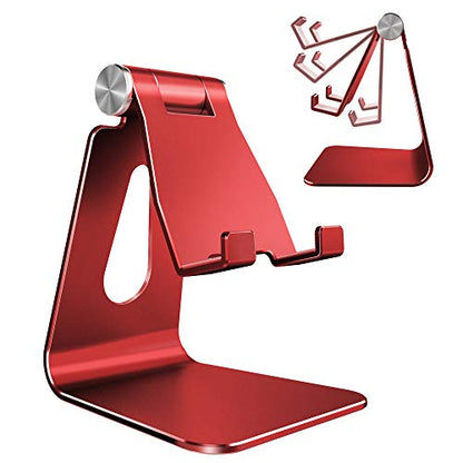 CreaDream Aluminum Cell Phone Stand, Adjustable Phone Holder for Desk - color: Red