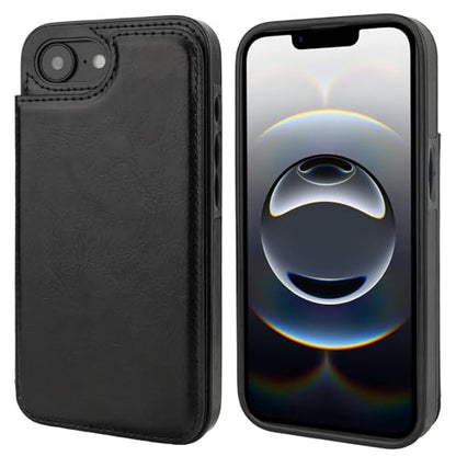 ONETOP for iPhone 17e/16e Wallet Case with Credit Card Holder,Black | Kickstand,ID/Cash Holder,Case Wallet with Card Slots,Double Magnetic Clasp,Durable PU Leather Shockproof Cover for Women Men - color: Black