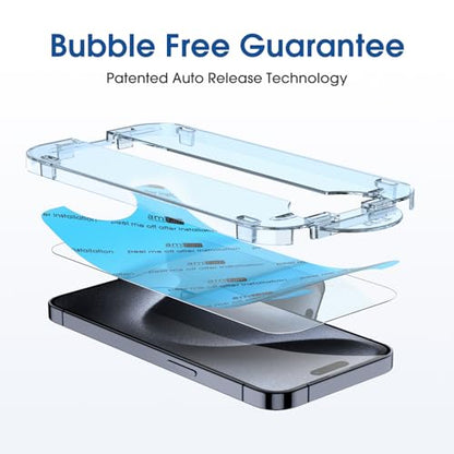 amFilm OneTouch for iPhone 15 Screen Protector 6.1'' Tempered Glass - size: IPH15-6.1”