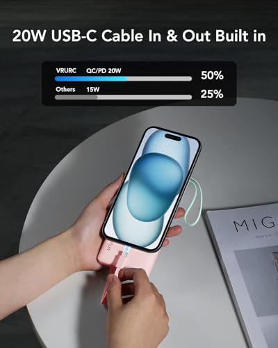 VRURC 22.5W 10000mAh Fast Charging Power Bank Built‑in 4 Cables - color: Pink