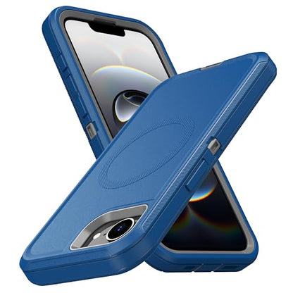 MXX for iPhone 16e & iPhone 17e Case, Rugged Heavy Duty 3-Layer Protective Cover,[Compatible with MagSafe] Shockproof Drop Resistant Dustproof Full Body Case – Blue/Grey - color: Blue