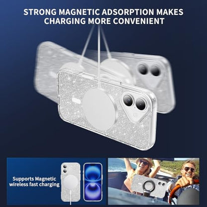 LEMAXELERS Clear Sparkly Magnetic Case for iPhone 16 Plus -Clear SF | Glitter Anti-Yellowing Slim TPU Bumper Compatible with Magsafe Shockproof Protective Transparent Cover - color: Clear, size: iPhone 16 Plus