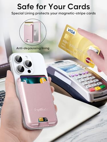 Phone Card Holder, Premium Leather Phone Wallet Stick on, Fit 4 Cards - color: Rose Gold