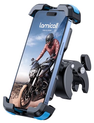 Lamicall Motorcycle Bike Phone Holder with Upgrade Quick Install Bar Clip - color: Blue