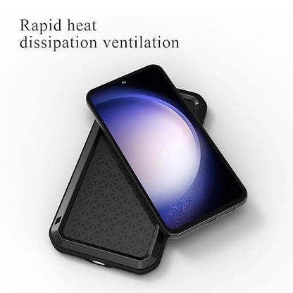 LOVE MEI Military Rugged Case for Samsung Galaxy S23 Fe, with Tempered Glass Screen Protector, Shockproof Dustproof Scratch Proof Hybrid Metal and Silicone Gel Heavy Duty Full Body Cover Black - color: Black