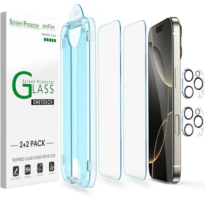 amFilm OneTouch for iPhone 16 Pro Screen Protector 6.3'' Tempered Glass - size: IPH16P-6.3”