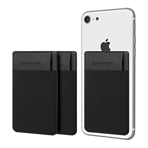 Sinjimoru Secure Card Holder for Back of Phone, Stretchy Fabric Cell Phone Wallet Stick On Credit Card Case for iPhone & Android. Sinji Pouch Flap Black [3 Pack] | Sinji Pouch Flap, stretchy fabric credit card case, secure flap cover, adhesive phone walle