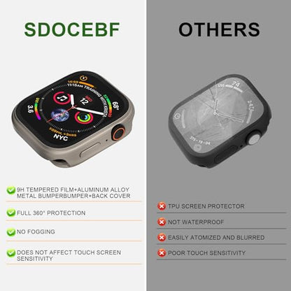Aluminum Rugged Case for Apple Watch Series 10/11 46mm, Built-in Tempered Glass with Back Cover, Ultra Thin Shockproof Metal Bumper Raised Edge Protection, Titanium - color: Titanium, size: 46mm