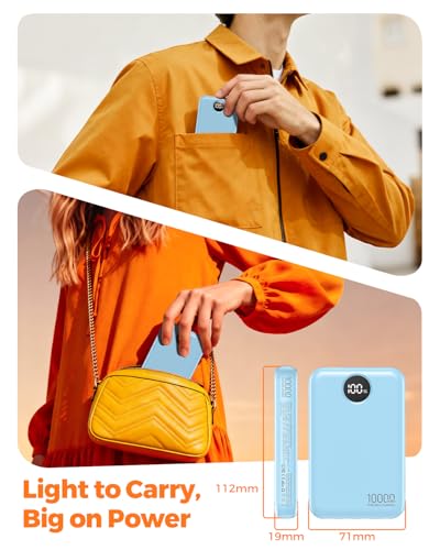 Portable Charger 10000mAh with 4 Built-in Cables 40% Smaller - color: Light Blue