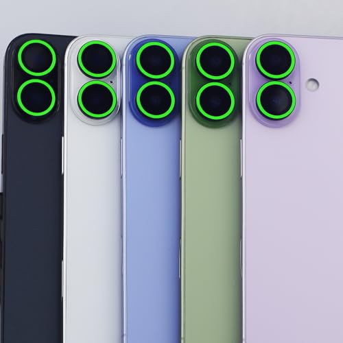 Luminous Camera Lens Protector for iPhone 17 Metal Ring Tempered Glass Glow in The Dark Lens Cover (2PCS) (Green, for iPhone 17) - color: Green