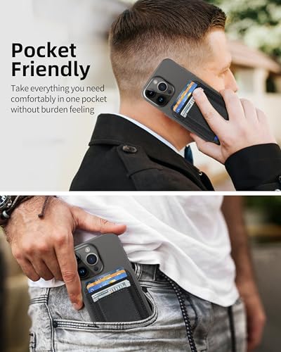 Phone Card Holder, Leather Phone Wallet Stick On, Stronger Adhesive | Fit 7 Cards, RFID Blocking, Card Holder Back of Phone, Credit Card Holder for Phone Case iPhone, Samsung, Black - color: Black
