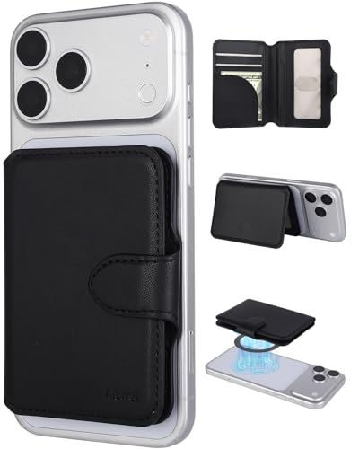 Magnetic Phone Wallet Card Holder with ID Window,Holds 8 Cards&Cash - color: Black6