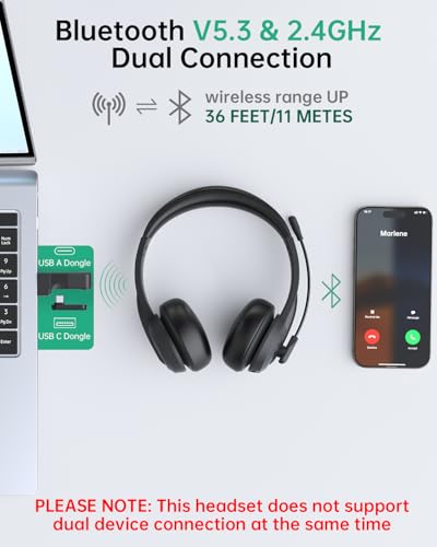 AOC Wireless Headset with Mic for Work, AI Noise Cancelling, Bluetooth - color: Midnight Black