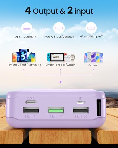 LOOPEAK Power Bank 50000mAh, 22.5W Fast Charging Portable Charger - color: Purple