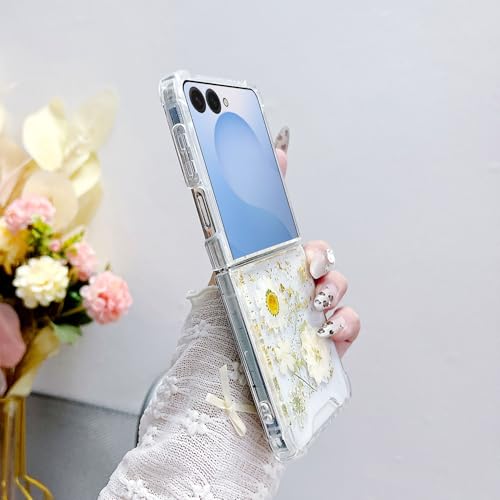 Compatible with Samsung Galaxy Z Flip 8 Case Clear Flower Women | Dried Pressed Floral Soft TPU Shockproof Protective Phone Cover Girls - color: TPU/Flower white, size: Samsung Galaxy Z Flip 8