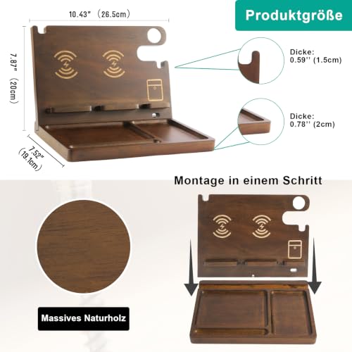 Wood Phone Docking Station with 4 Wireless Charger Nightstand Organizer - color: Walnut color