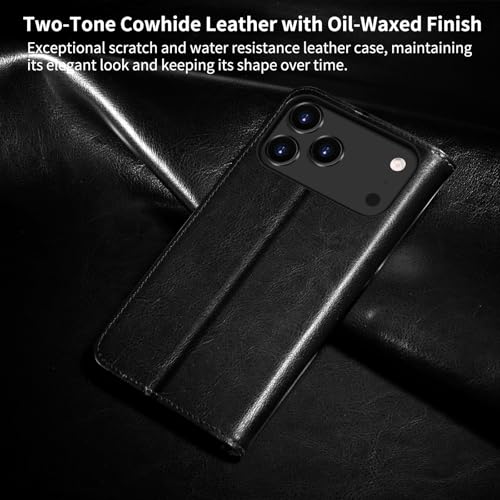 Belemay Leather Wallet Case Compatible with iPhone 17 Pro Max, Premium Cowhide Leather Two-Tone Effect, RFID Blocking Card Holders, Shockproof TPU Shell, Kickstand, Protective Flip Cover, 6.9", Black - color: Black, size: iPhone 17 Pro Max