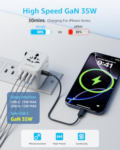 “Pro” Universal Travel Adapter 3 USB-C＆ 2 USB-A Cover 200+ Countries - color: White, size: 3C+2A 35W