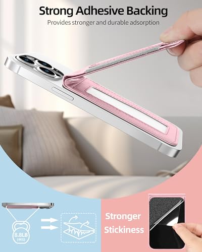 Phone Wallet Stick On with Stand, Adhesive Phone Card Holder, 8-Card Holder - color: Pink