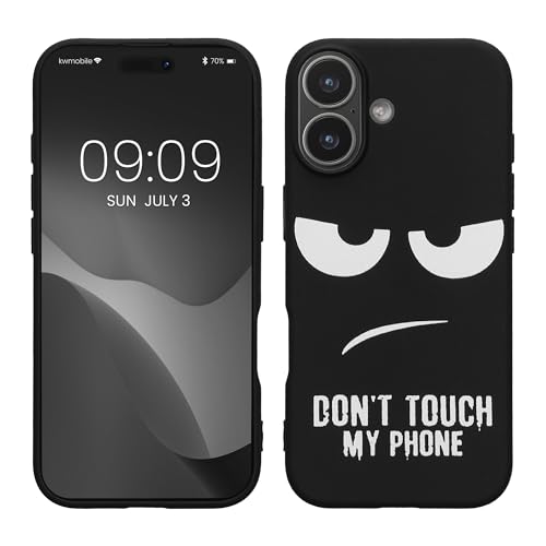 kwmobile TPU Silicone Case Compatible with Apple iPhone 17 - Case Soft Cover - Don't Touch My Phone White/Black - size: iPhone 17