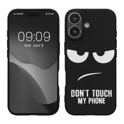 kwmobile TPU Silicone Case Compatible with Apple iPhone 17 - Case Soft Cover - Don't Touch My Phone White/Black - size: iPhone 17