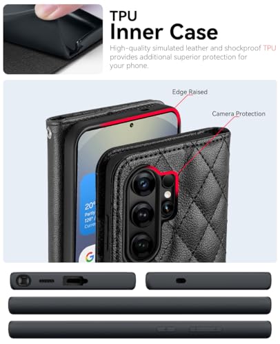 OCASE for Samsung Galaxy S26 Ultra Wallet Case, Card Holder, Diamond Black | RFID Blocking, Kickstand, Magnetic Closure, PU Leather Flip Folio, Shockproof TPU Shell, Protective Phone Cover (6.9") 2026 - color: Diamond Black, size: Samsung Galaxy S26 Ultra
