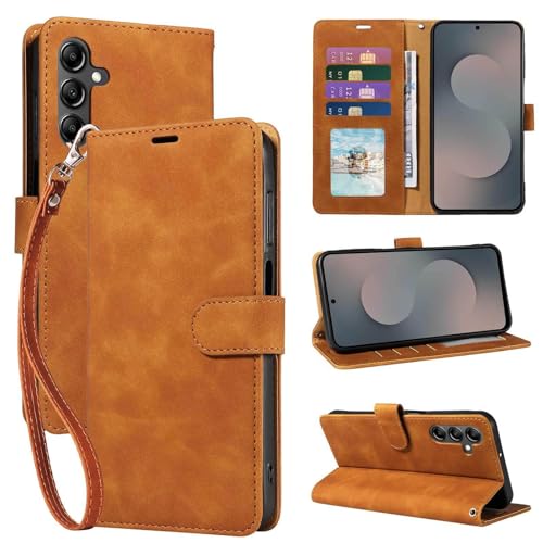 RFID Blocking for Samsung Galaxy S25 FE Case Wallet (Brown) | 4 Card Slots, Soft PU Leather, TPU Inner Shell, Wrist Strap, Stand, Magnetic Folio Flip Cover, Shockproof Protective - color: Brown