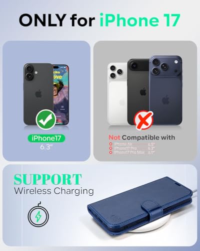 OCASE for iPhone 17 Wallet Case, Card Holder, Blue | RFID Blocking, Kickstand, Magnetic Closure, PU Leather Flip Folio, Shockproof TPU Shell, Protective Phone Cover (6.3") 2025 - color: Blue