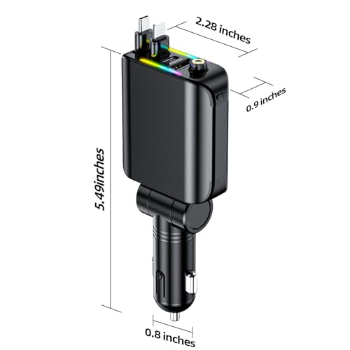 [2026 Ultra-Slim, 75% Less Space] Retractable Car Charger with Starlight, Max 120W USB C Car Charger Adapter, Cars Phone Chargers Fast Charging, Car Chargers for iPhone 17 16 Pro Max Plus and Android