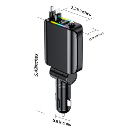 [2026 Ultra-Slim, 75% Less Space] Retractable Car Charger with Starlight, Max 120W USB C Car Charger Adapter, Cars Phone Chargers Fast Charging, Car Chargers for iPhone 17 16 Pro Max Plus and Android