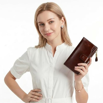 YALUXE Women's Real Leather Wallet RFID Protect 21 Card Slots Phone Pocket - color: 6- Waxed Coffee, size: Genuine Leather