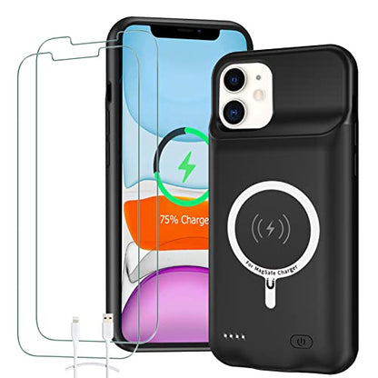 Battery Case for iPhone 11, 10000mAh High Capacity Portable Charger Case Rechargeable Smart Battery Pack Charging Case with Wireless Charging Support Carplay Compatible for iPhone 11 (6.1 inch)-Black - size: iPhone 11