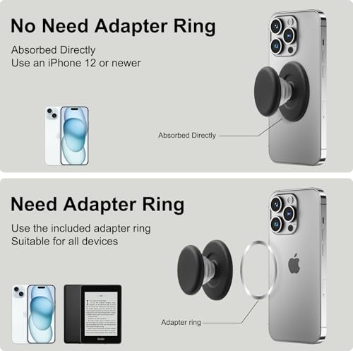 MOROCK Grip for Kindle with Kickstand and Magnetic Stand, Soft Silicone Magnetic Finger Grip for Kindle, iPhone and Smartphone, Cute Magnetic eReaders Holder, Black - color: Black