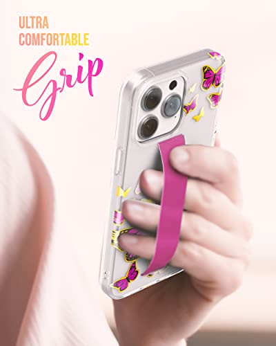 ENCASED Bando Series Designed for iPhone 14 PRO MAX Case with Hand Strap Loop and Screen Protector (Clear/Pink Butterfly) - color: Pink Butterfly