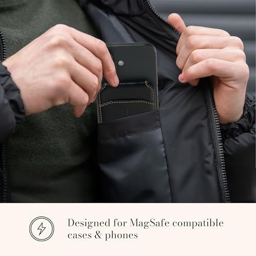 Christian Art Gifts Magsafe Compatible Magnetic Faux Leather Phone Wallet Stand for Men/Women: Multiple Non-Slip Card Slots, Secure Button Closure, ID Window, Debossed Cross Design, Black, 3.9" x 2.5" - color: Black Snap Closure/Cross