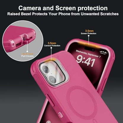 Follaroma for iPhone 16 Case with Magnetic,Heavy Duty Case,6.1'', Hot-Pink - color: Hot-pink, size: iPhone 16 6.1''