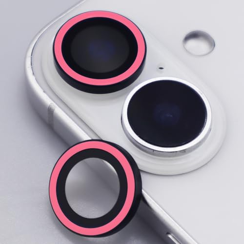 Luminous Camera Lens Protector for iPhone 16/16 Plus Individual Metal Ring Tempered Glass Glow in The Dark Lens Cover (2PCS) (Pink, for iPhone 16/16 Plus) - color: Pink
